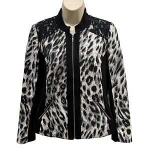 Chicos Black White Leopard Print Jacket Lace Zipper Closure Womens Size 1